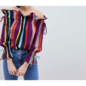 Striped Bardot Tie Sleeve Top